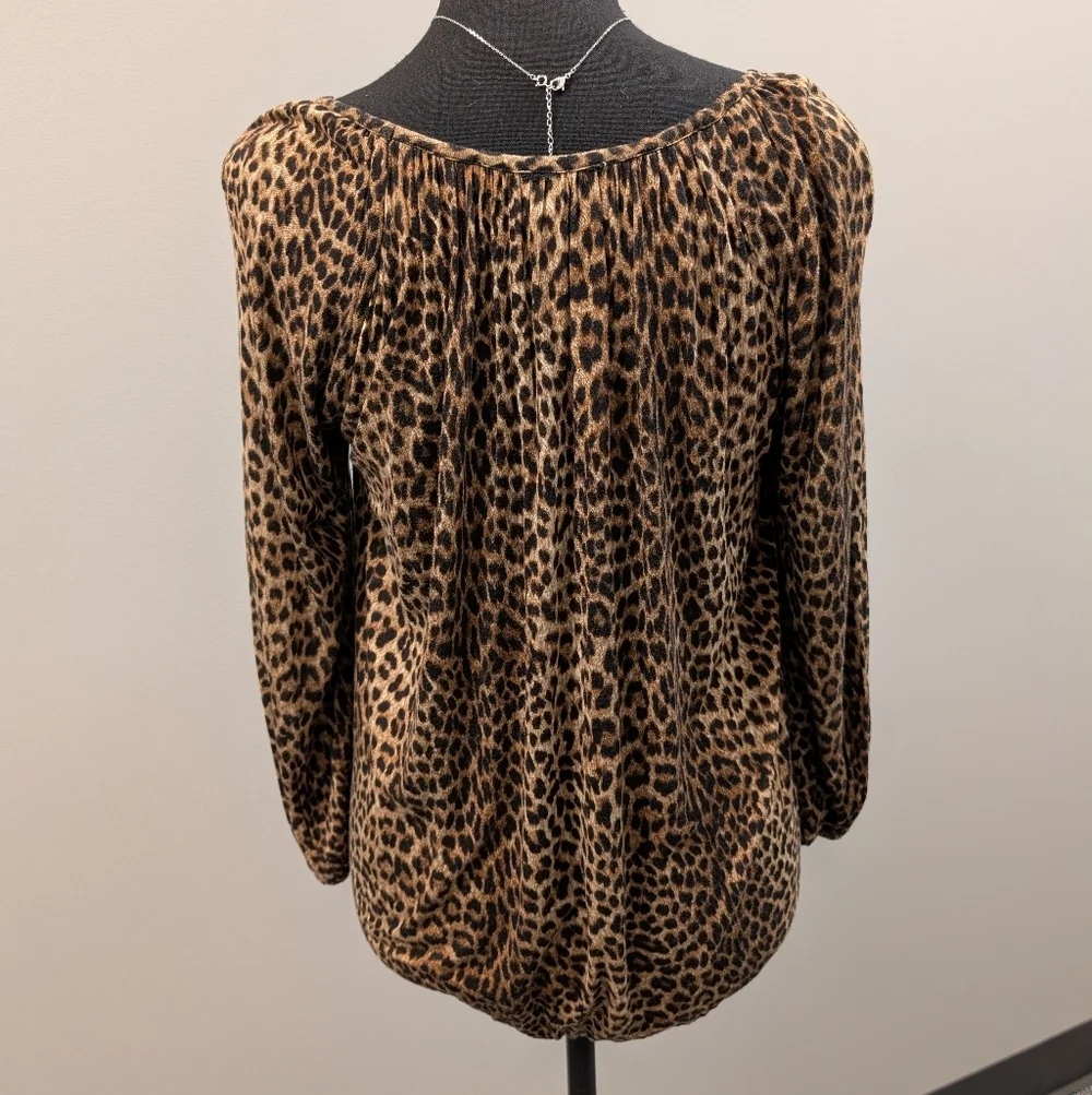 Michael Kors Leopard Printed Peasant Top Toffee 3/4 Sleeves